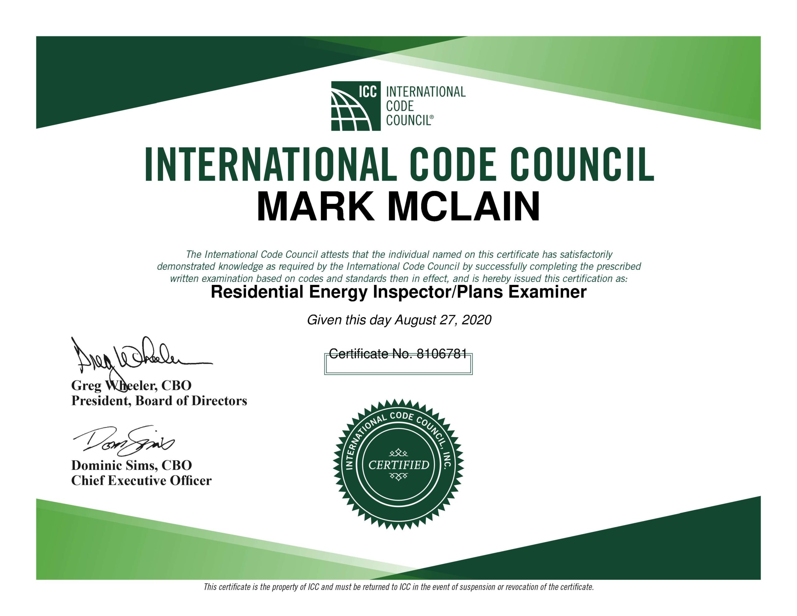 ICC Residential Energy Inspector/Plans Examiner